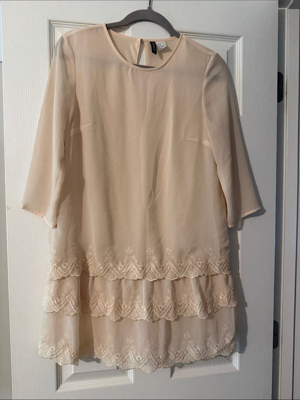 Divided Cream Tiered Lace Midi Dress